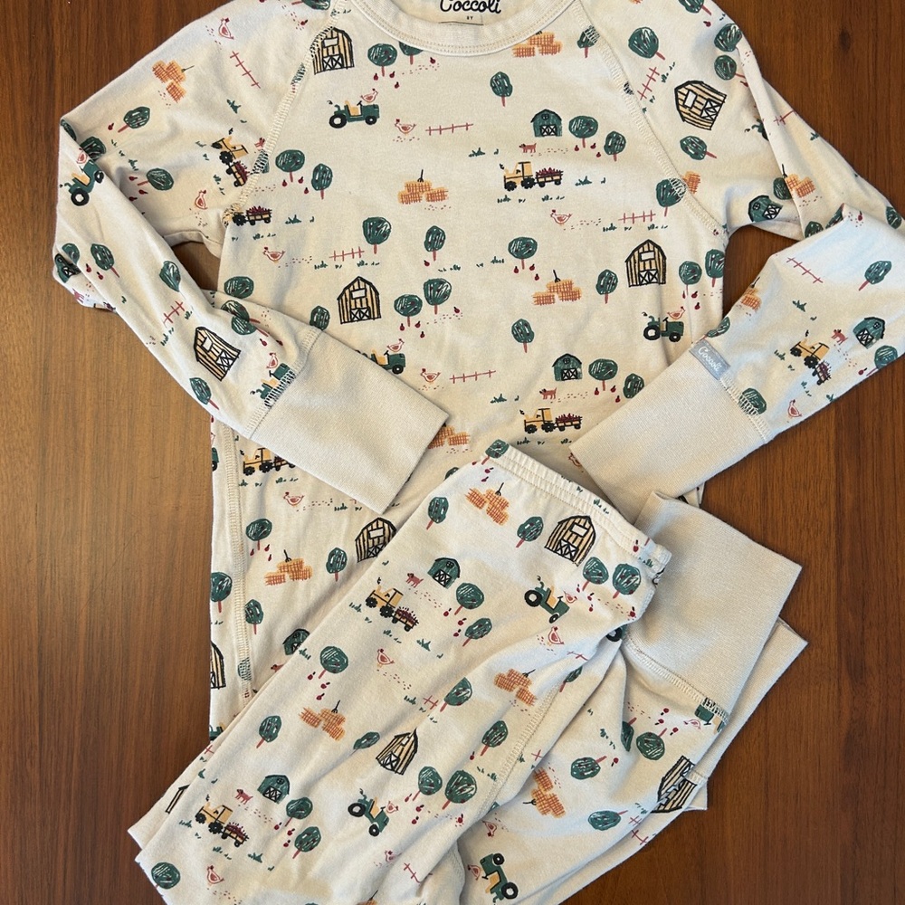 Coccoli Cream Pajama Set with Farm Tractor Print